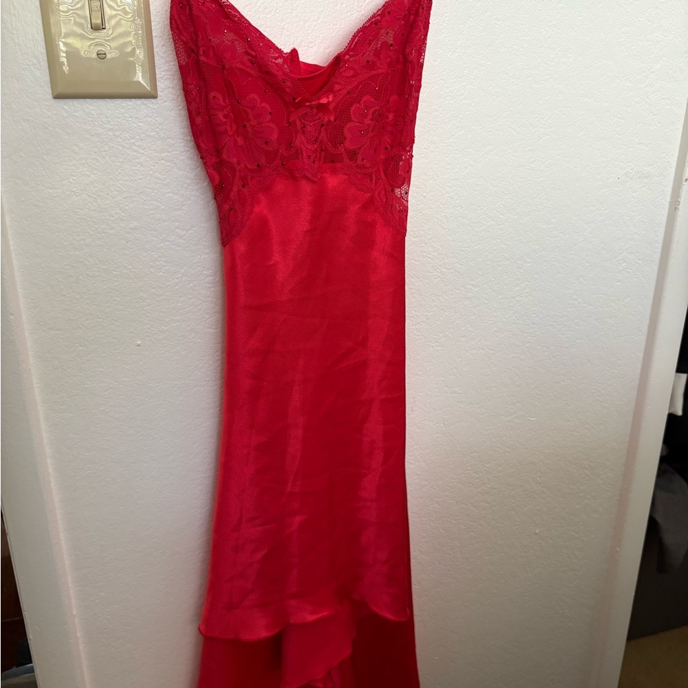 Shirley of Hollywood Red Spaghetti Strap High Low Gown